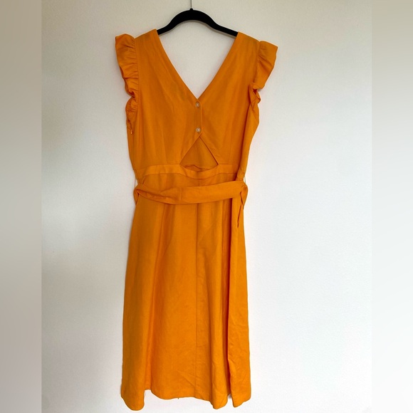 LOFT Linen Midi Dress w Keyhole Back - Picture 2 of 5